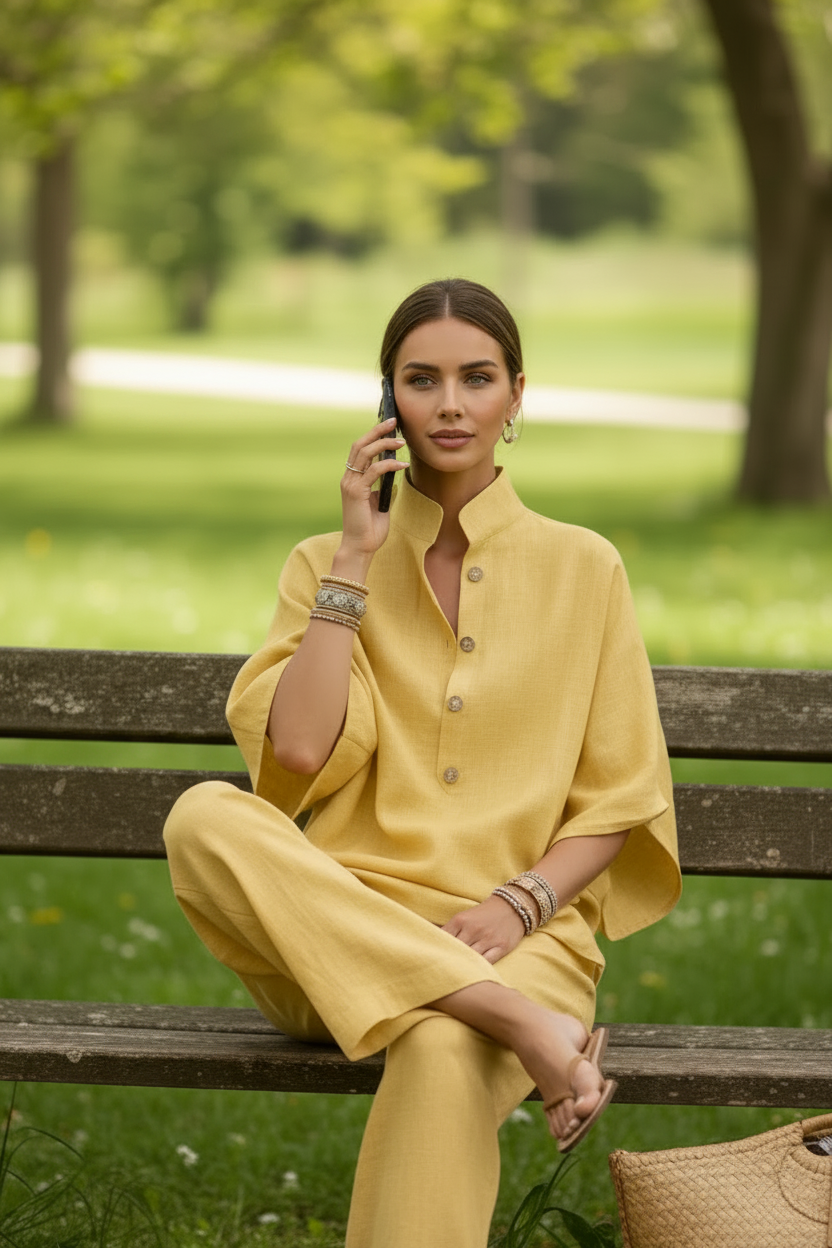 Plus Relaxed Cotton Linen Lounge Set