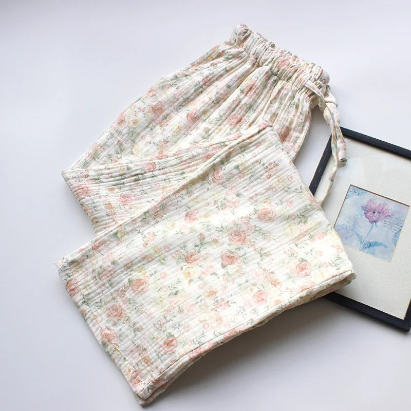 Floral Cotton High Waist Pants