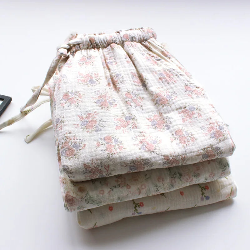 Floral Cotton High Waist Pants