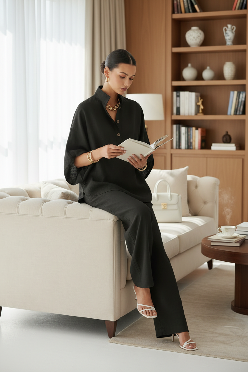 Plus Relaxed Cotton Linen Lounge Set