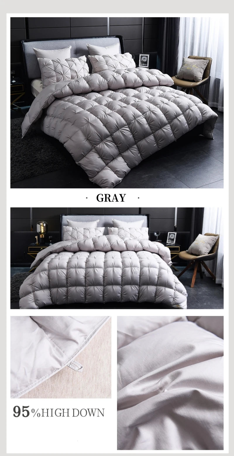 White Goose Down Duvet Warm Winter Thick 3D Bread Comforter Pinch Pleated Blanket Filling for Single Double Couple Bed Quilts