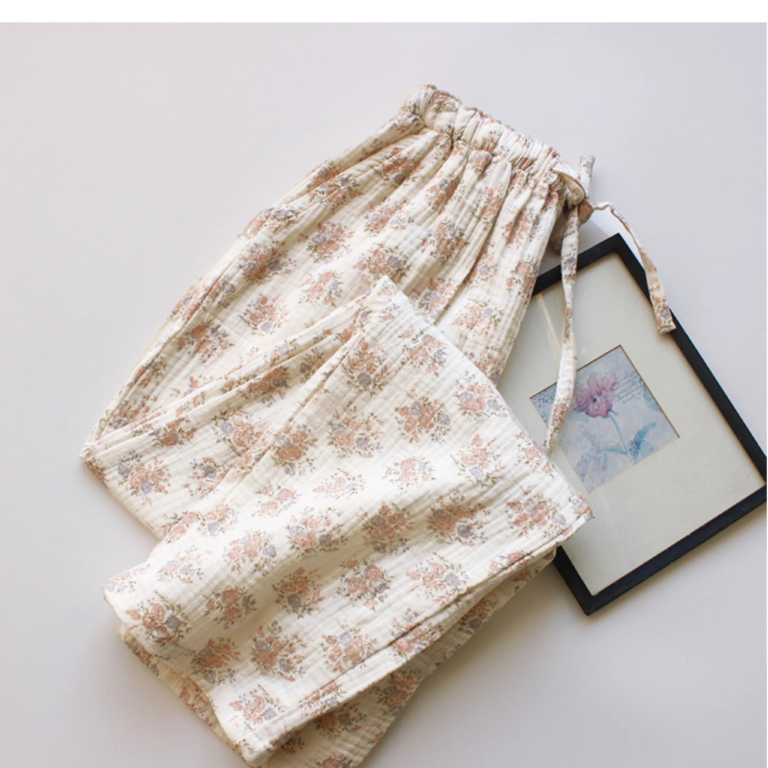 Floral Cotton High Waist Pants