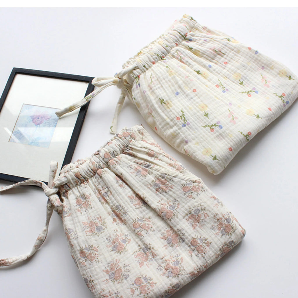 Floral Cotton High Waist Pants