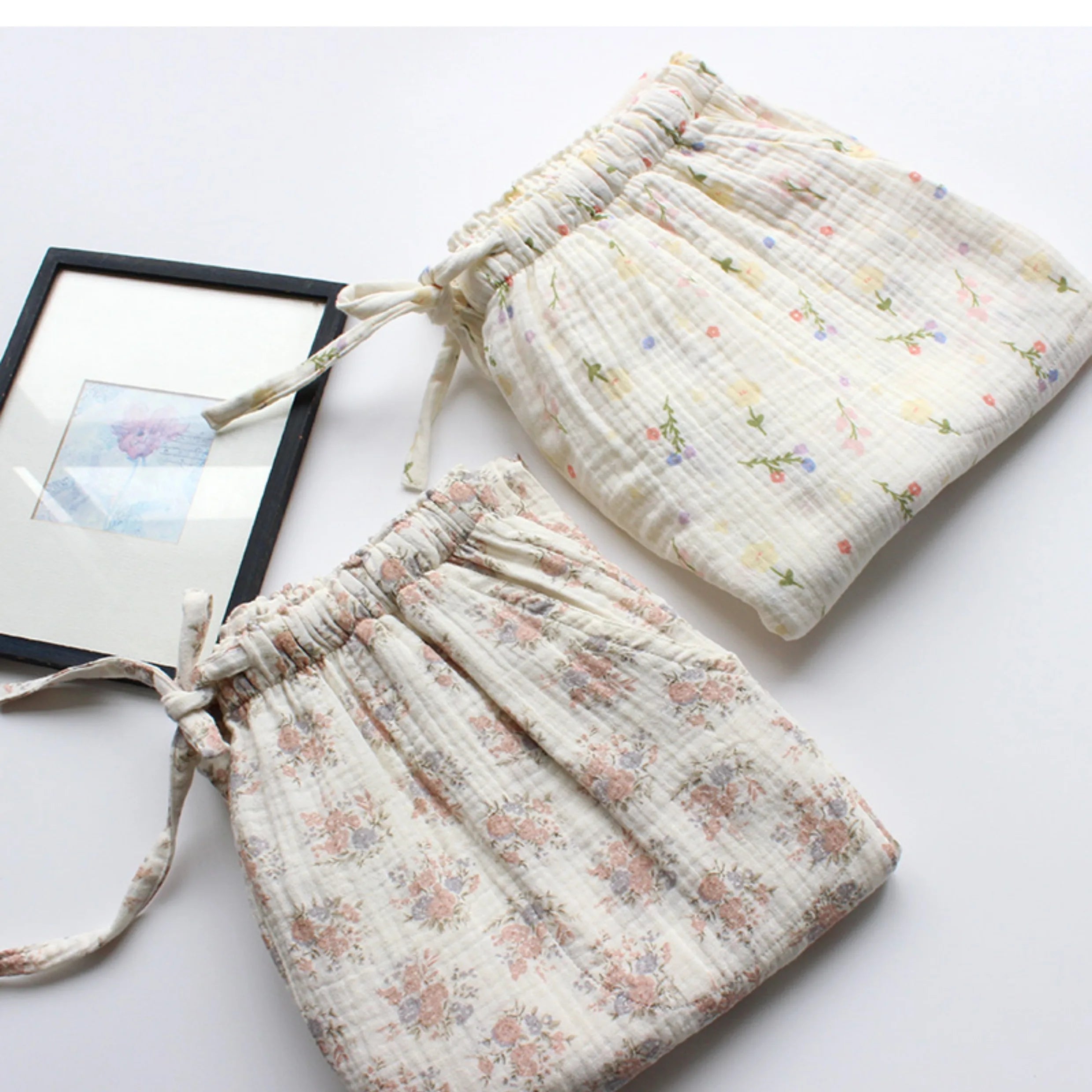 Floral Cotton High Waist Pants