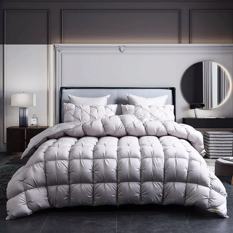 White Goose Down Duvet Warm Winter Thick 3D Bread Comforter Pinch Pleated Blanket Filling for Single Double Couple Bed Quilts