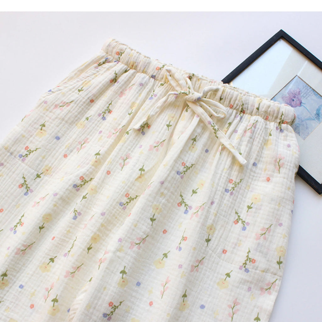 Floral Cotton High Waist Pants