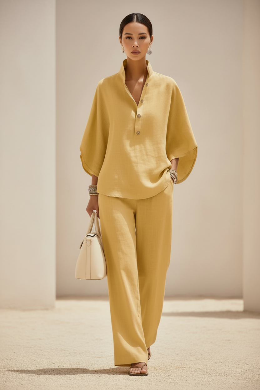 Plus Relaxed Cotton Linen Lounge Set