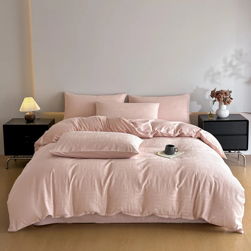 A-Class 100% Cotton Jacquard Bedding Set Single Double Queen King Size Duvet Cover Bedsheet Pillowcase Luxury Quilt Cover Set