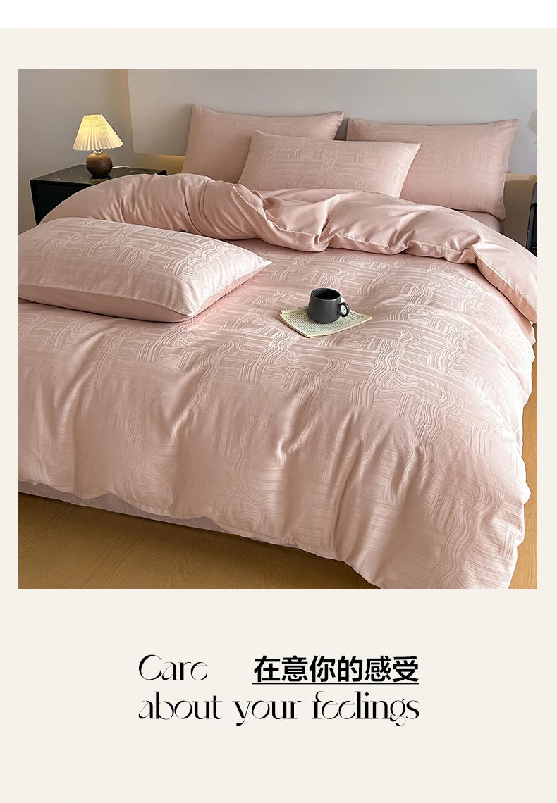 A-Class 100% Cotton Jacquard Bedding Set Single Double Queen King Size Duvet Cover Bedsheet Pillowcase Luxury Quilt Cover Set