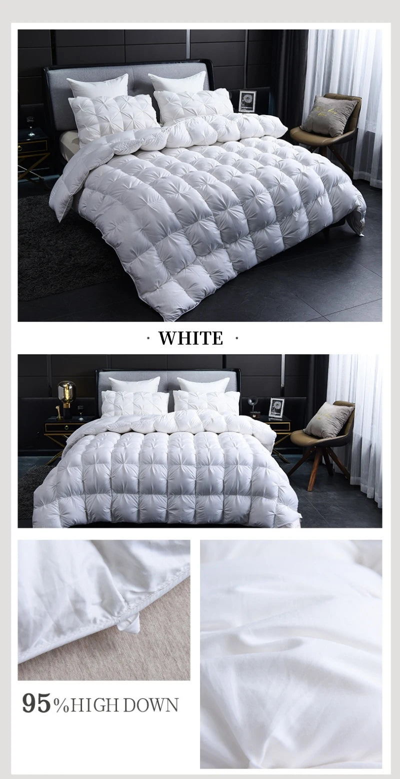 White Goose Down Duvet Warm Winter Thick 3D Bread Comforter Pinch Pleated Blanket Filling for Single Double Couple Bed Quilts