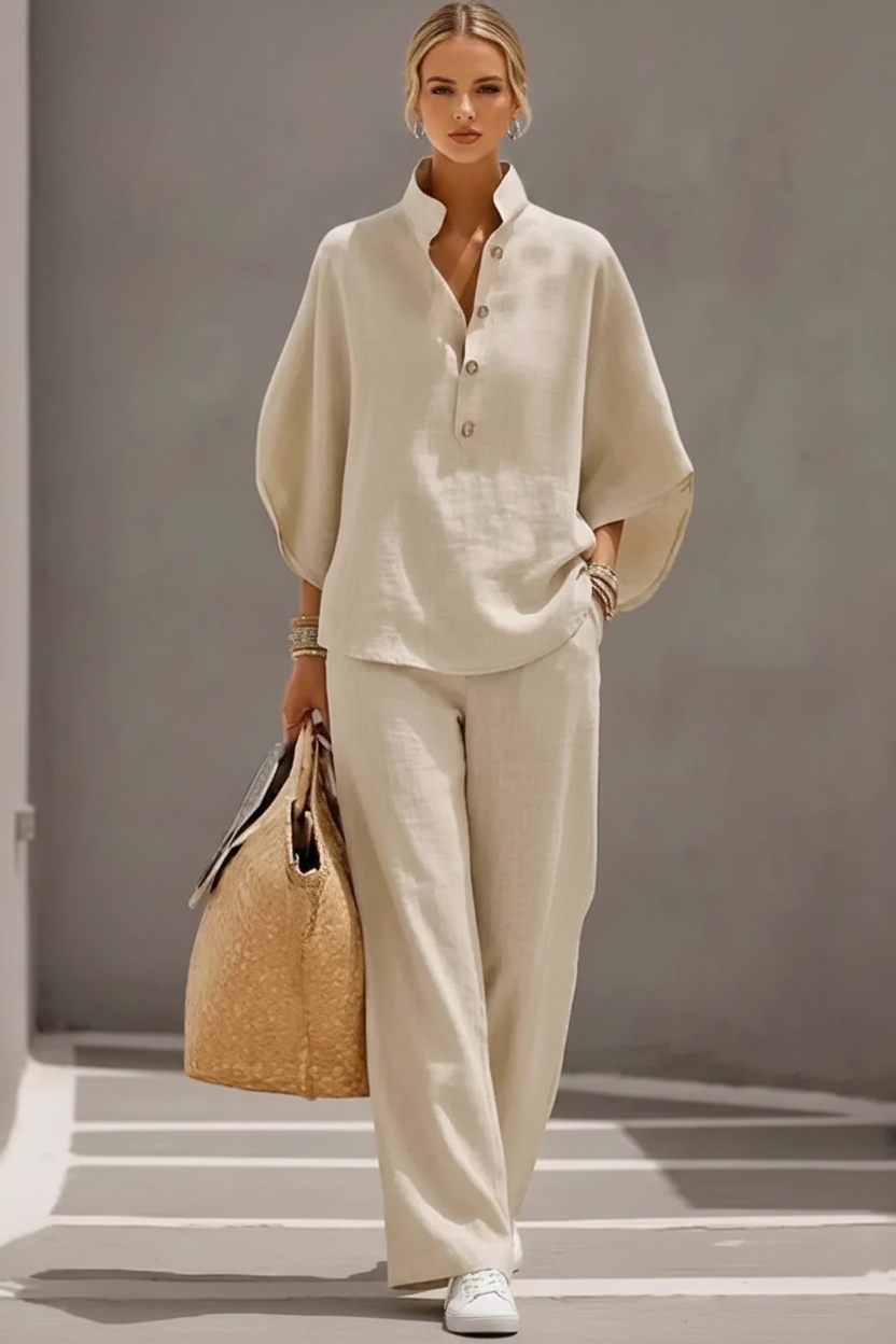 Plus Relaxed Cotton Linen Lounge Set