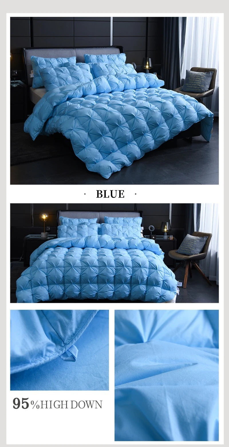White Goose Down Duvet Warm Winter Thick 3D Bread Comforter Pinch Pleated Blanket Filling for Single Double Couple Bed Quilts