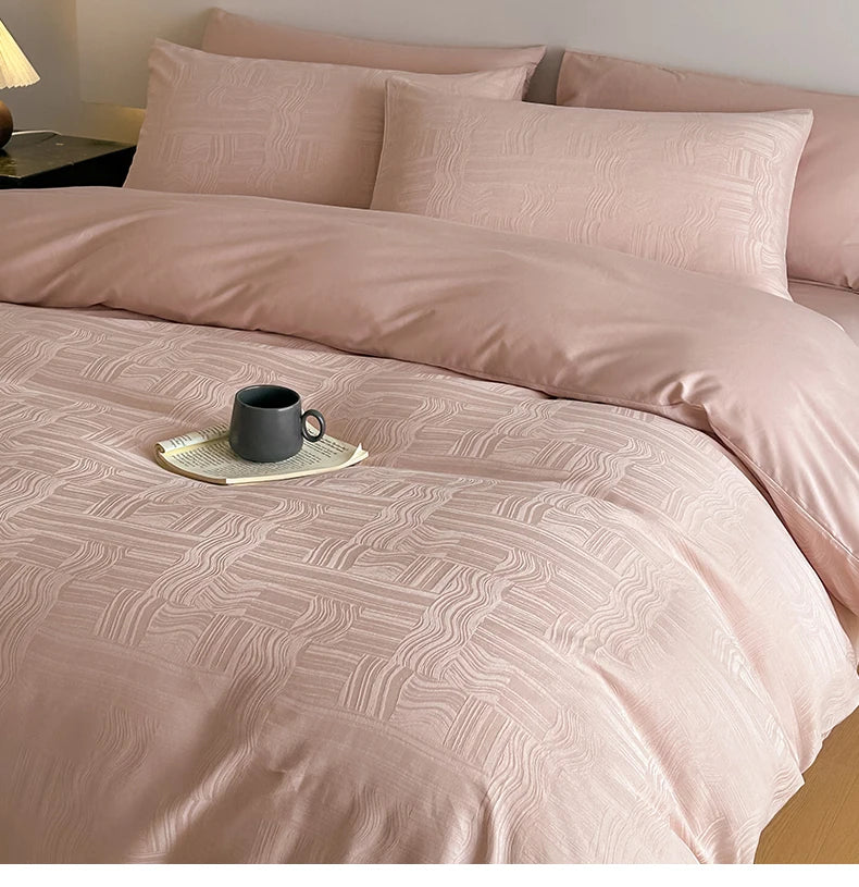 A-Class 100% Cotton Jacquard Bedding Set Single Double Queen King Size Duvet Cover Bedsheet Pillowcase Luxury Quilt Cover Set