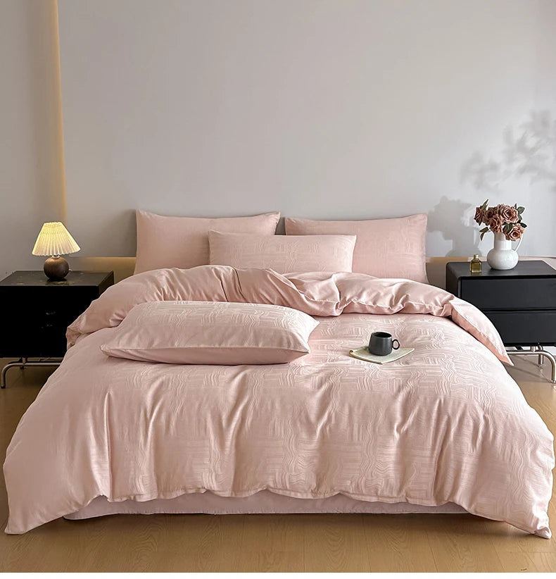 A-Class 100% Cotton Jacquard Bedding Set Single Double Queen King Size Duvet Cover Bedsheet Pillowcase Luxury Quilt Cover Set
