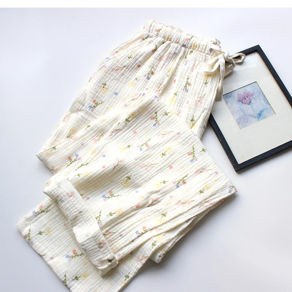Floral Cotton High Waist Pants