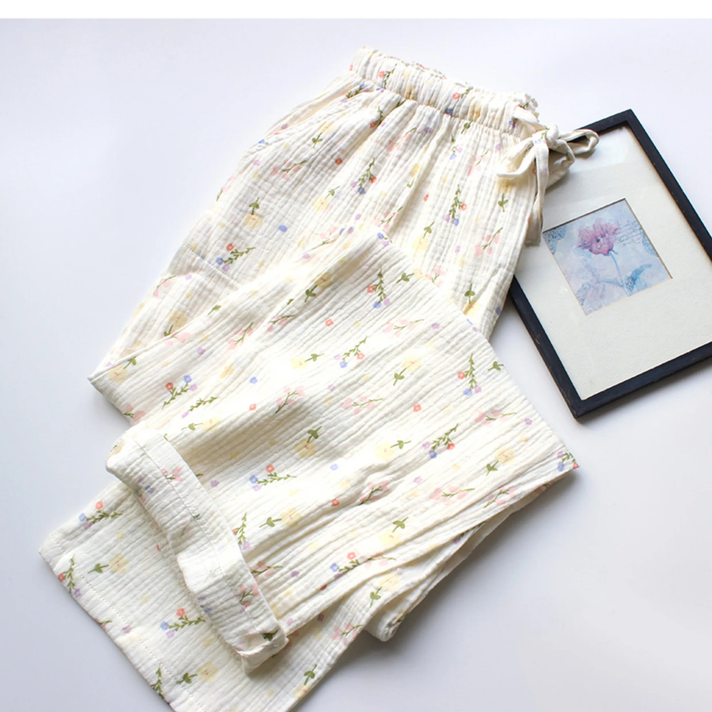 Floral Cotton High Waist Pants