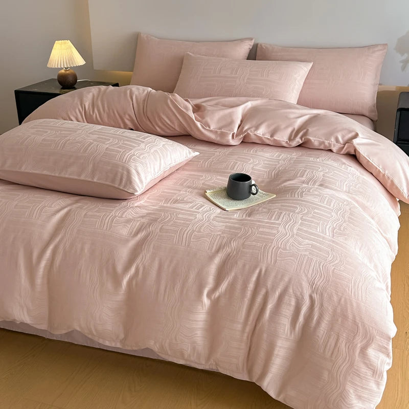 A-Class 100% Cotton Jacquard Bedding Set Single Double Queen King Size Duvet Cover Bedsheet Pillowcase Luxury Quilt Cover Set