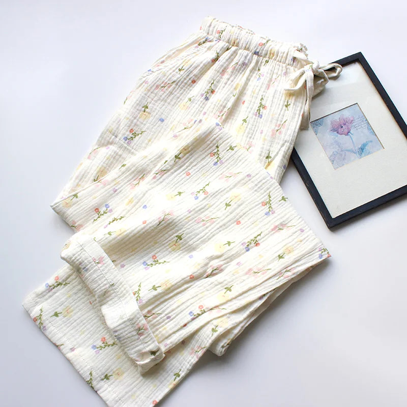 Floral Cotton High Waist Pants