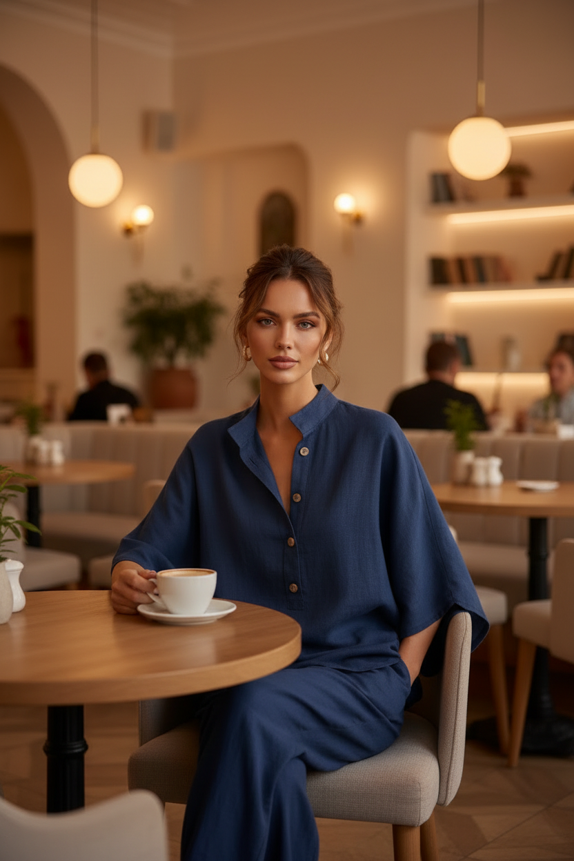 Plus Relaxed Cotton Linen Lounge Set