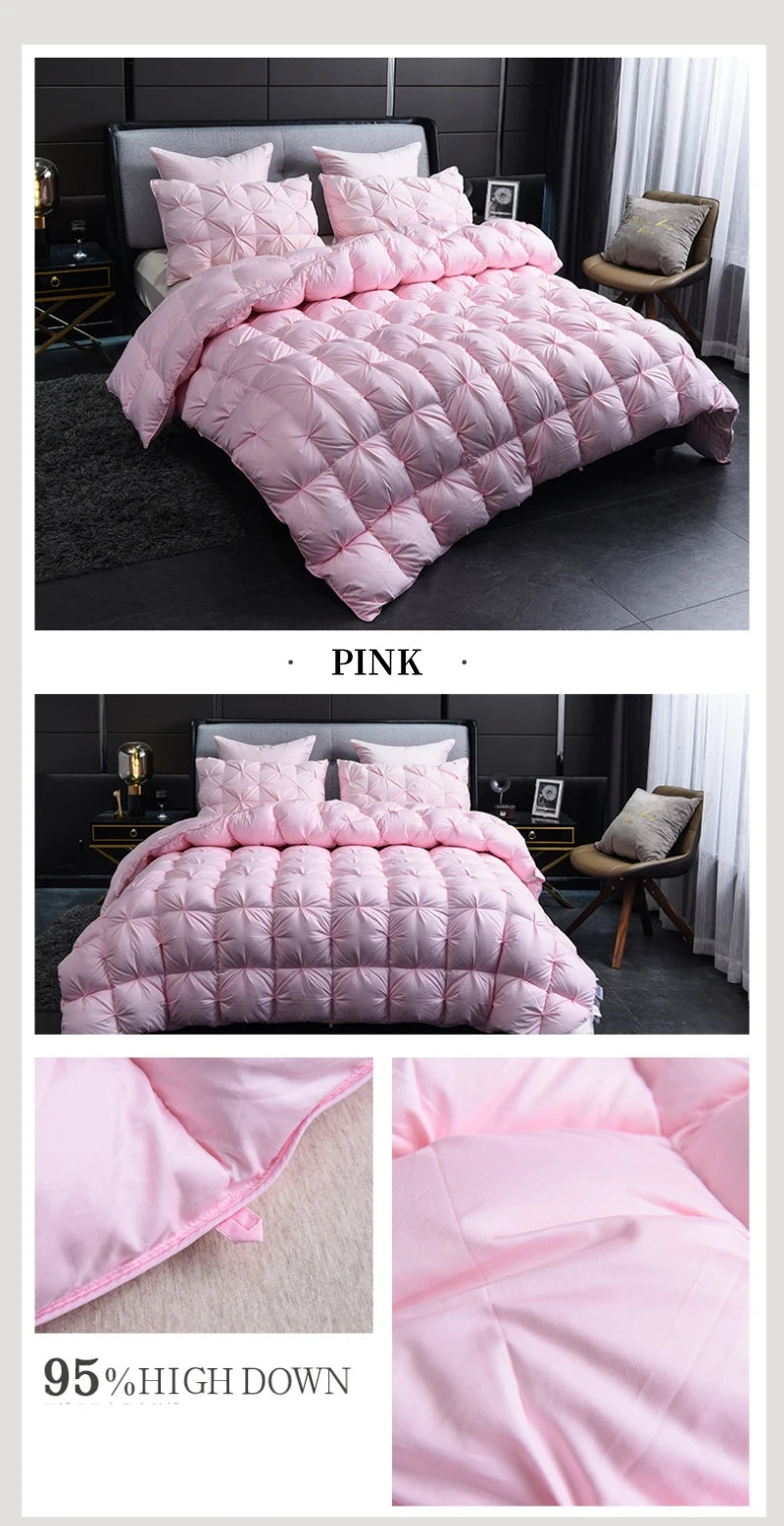 White Goose Down Duvet Warm Winter Thick 3D Bread Comforter Pinch Pleated Blanket Filling for Single Double Couple Bed Quilts